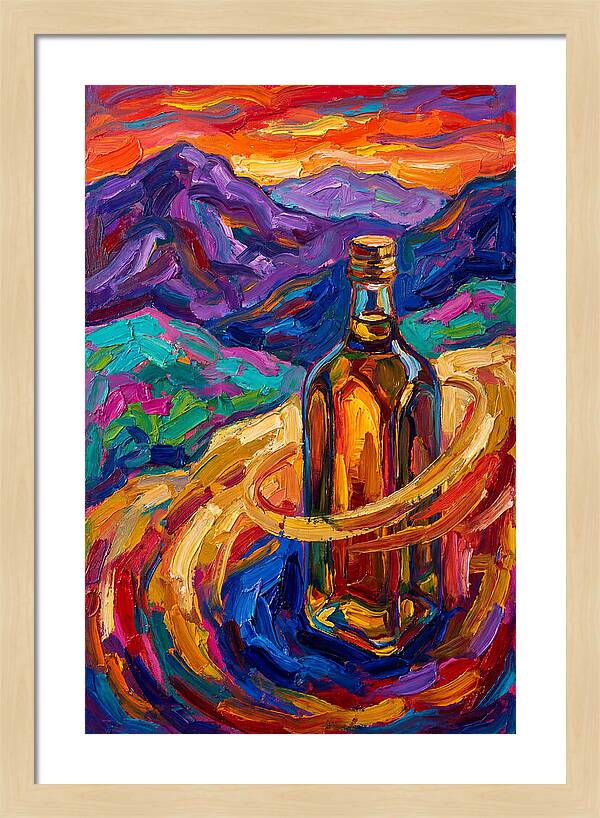 Olive Oil Bottle In Vibrant Landscape