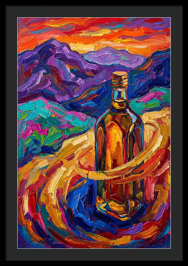 Olive Oil Bottle In Vibrant Landscape