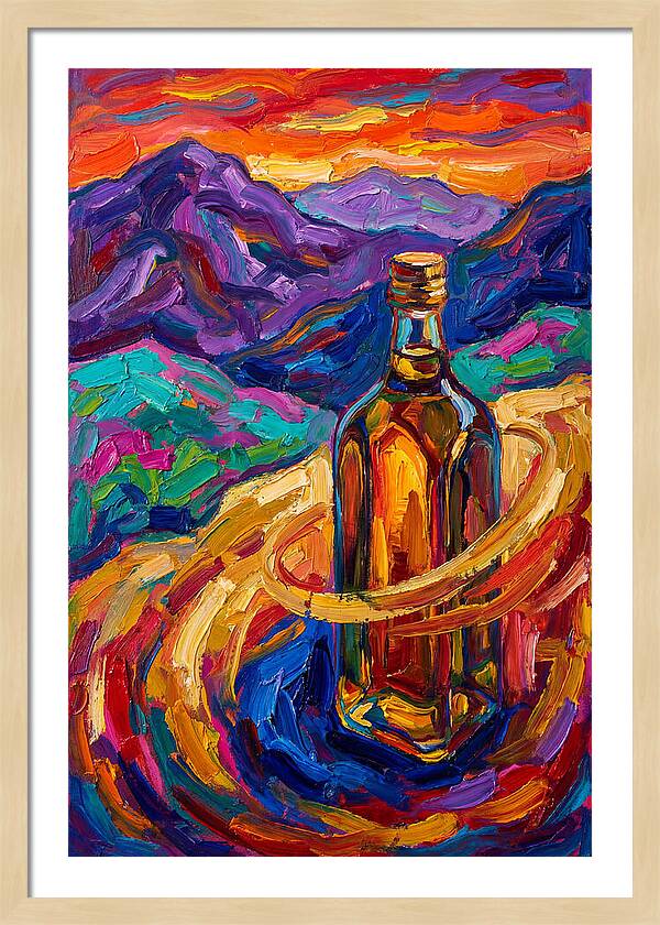 Olive Oil Bottle In Vibrant Landscape