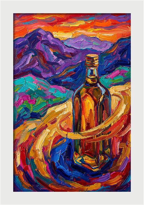 Olive Oil Bottle In Vibrant Landscape