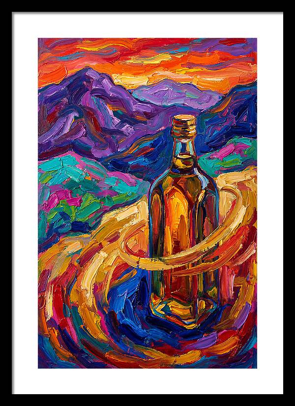 Olive Oil Bottle In Vibrant Landscape