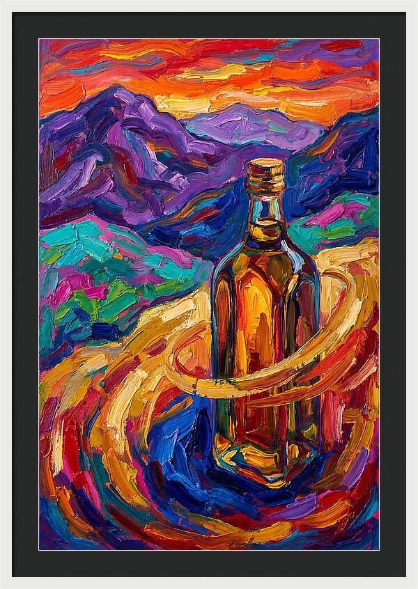 Olive Oil Bottle In Vibrant Landscape