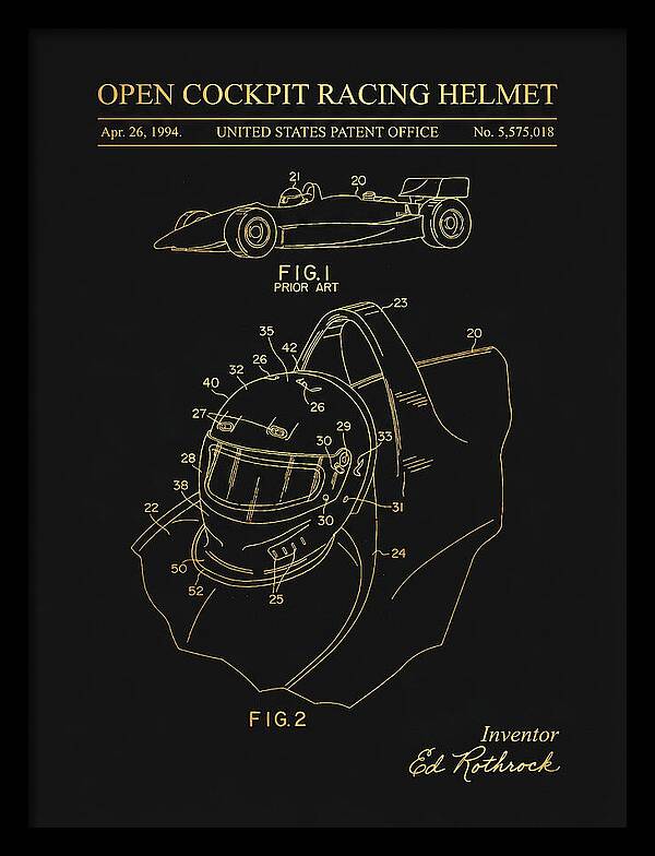 Open Cockpit Racing Helmet Gold Patent Us5575018a