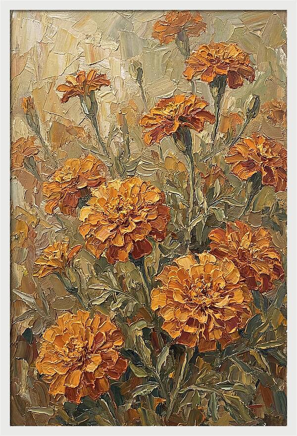 Orange Marigolds Basking In Sun