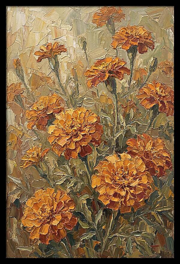 Orange Marigolds Basking In Sun