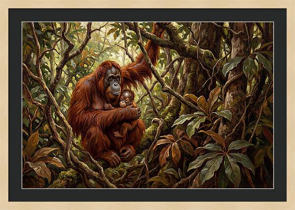 Orangutan Embrace In The Canopy