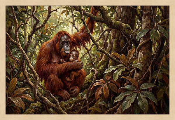 Orangutan Embrace In The Canopy