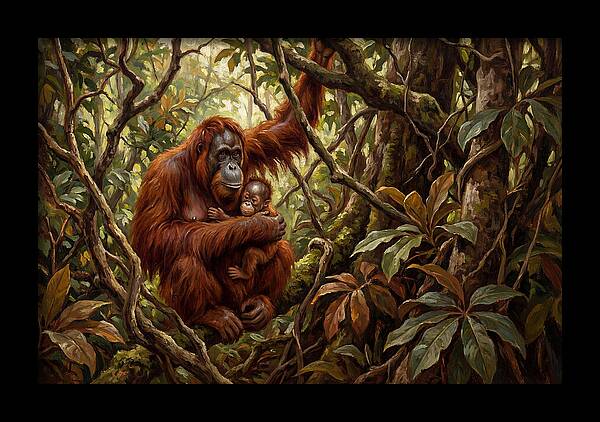 Orangutan Embrace In The Canopy