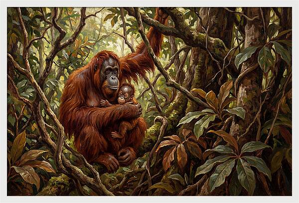 Orangutan Embrace In The Canopy