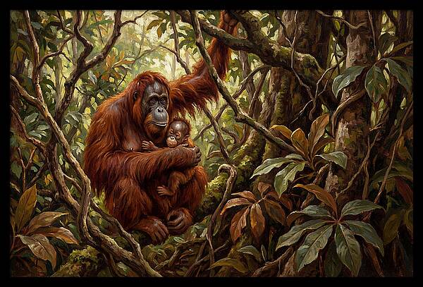 Orangutan Embrace In The Canopy