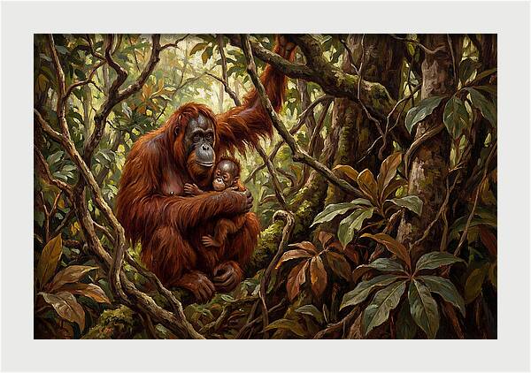 Orangutan Embrace In The Canopy
