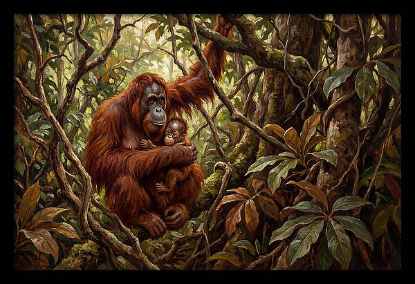 Orangutan Embrace In The Canopy