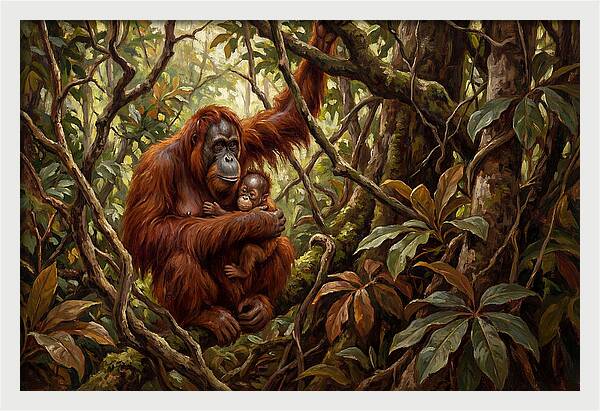 Orangutan Embrace In The Canopy