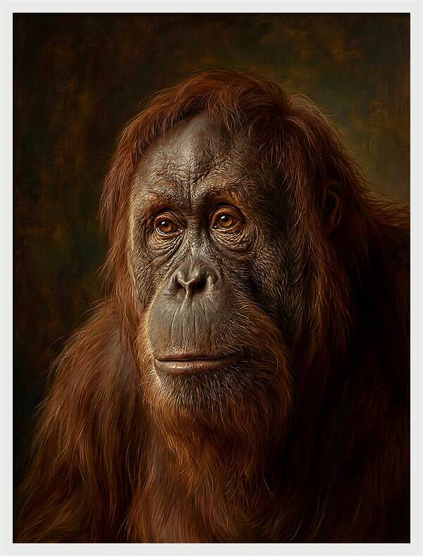 Orangutan Portrait In Realism