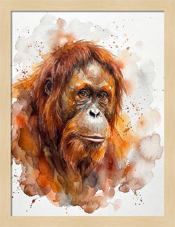 Orangutan Watercolor Portrait