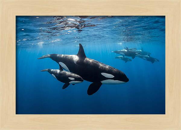 Orca And Calf Swimming Together