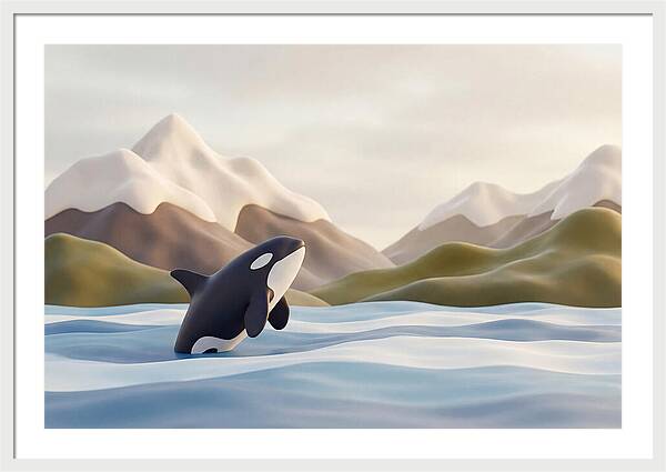 Orca Breaching With Mountains