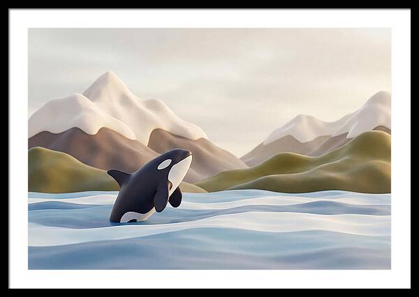 Orca Breaching With Mountains