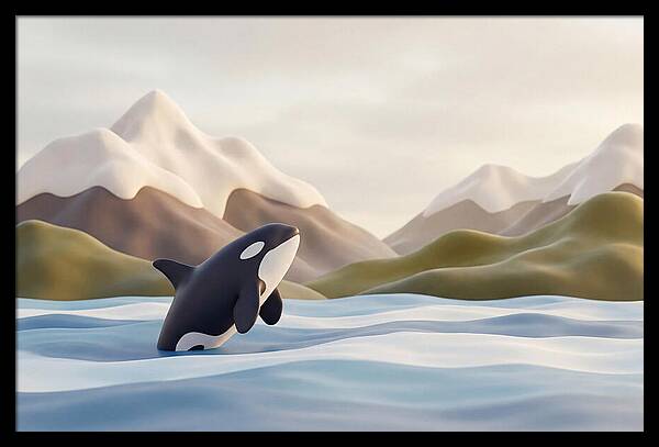 Orca Breaching With Mountains