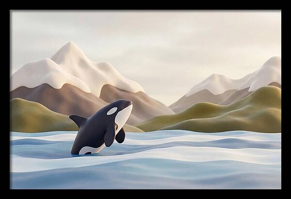 Orca Breaching With Mountains