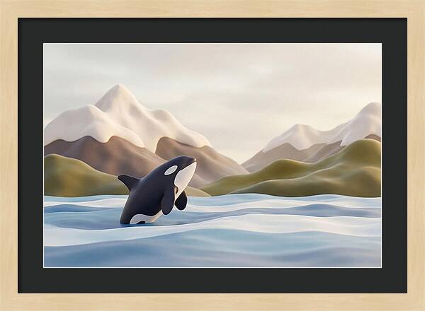 Orca Breaching With Mountains