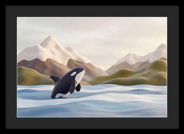 Orca Breaching With Mountains