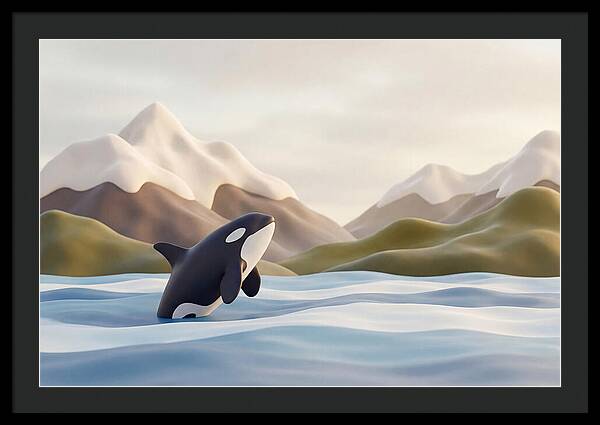 Orca Breaching With Mountains