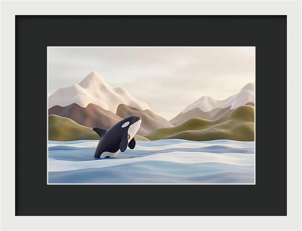 Orca Breaching With Mountains