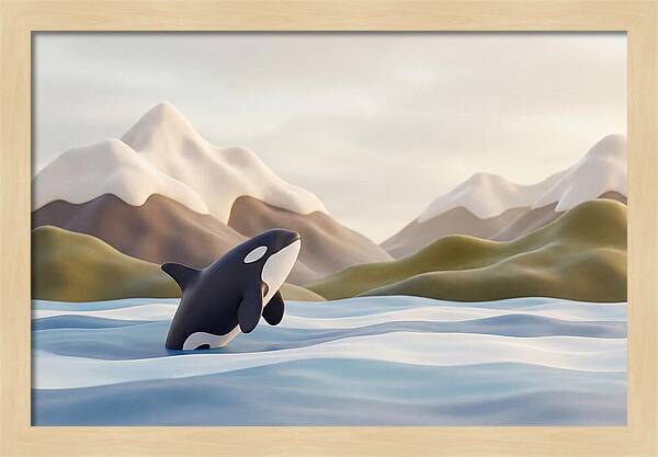 Orca Breaching With Mountains