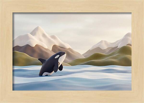 Orca Breaching With Mountains