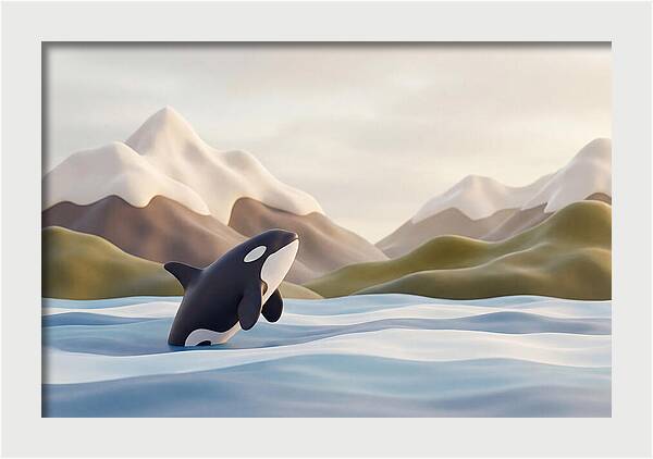 Orca Breaching With Mountains