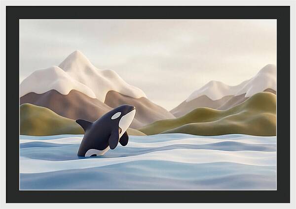 Orca Breaching With Mountains