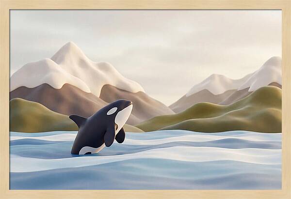 Orca Breaching With Mountains