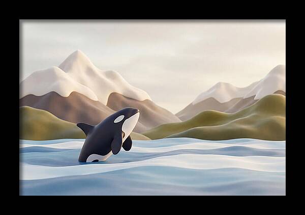 Orca Breaching With Mountains