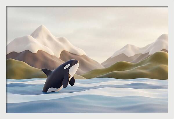 Orca Breaching With Mountains
