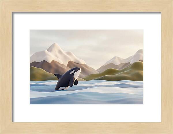 Orca Breaching With Mountains