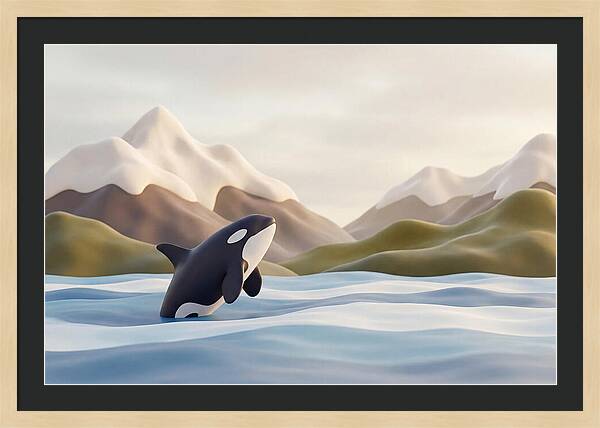 Orca Breaching With Mountains