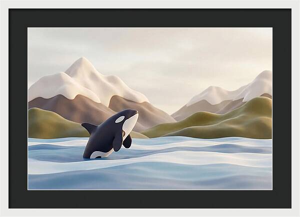 Orca Breaching With Mountains
