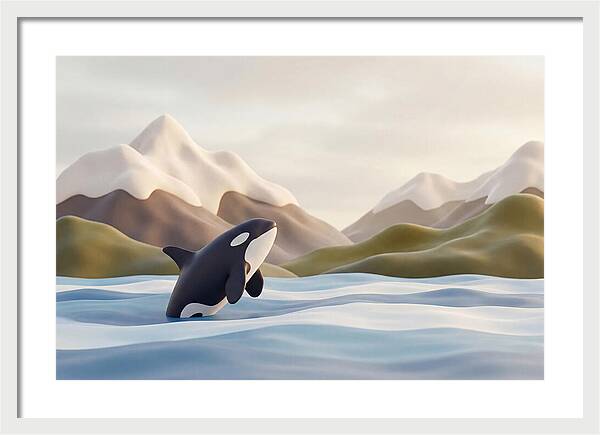 Orca Breaching With Mountains