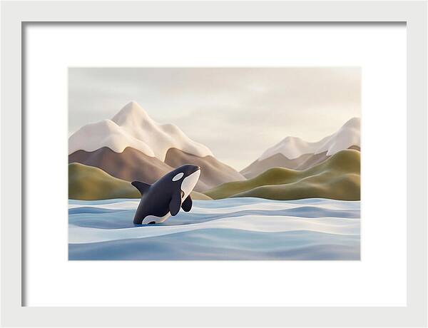 Orca Breaching With Mountains