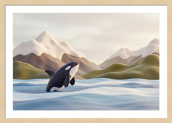 Orca Breaching With Mountains