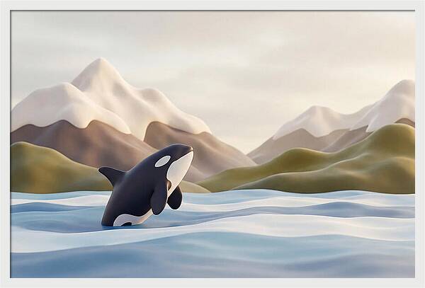 Orca Breaching With Mountains