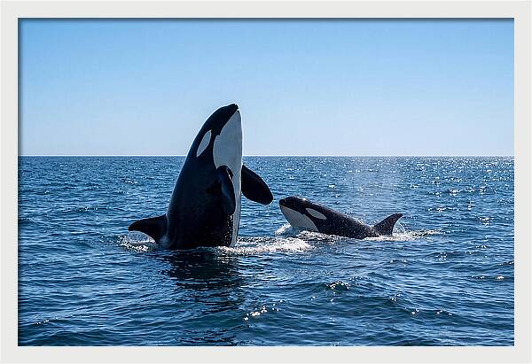 Orcas Spy Hopping Together