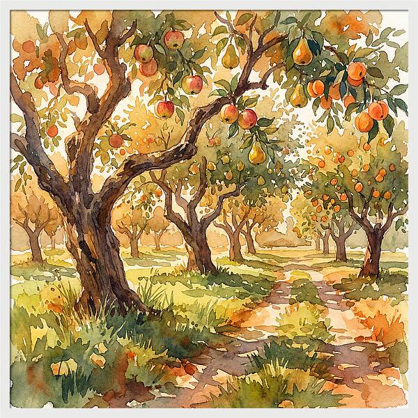 Orchard Serenity In Watercolor