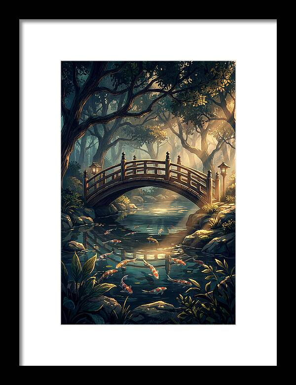 Ornamental Bridge Over Koi Pond