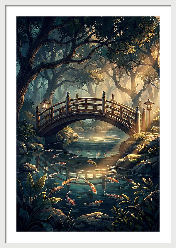 Ornamental Bridge Over Koi Pond