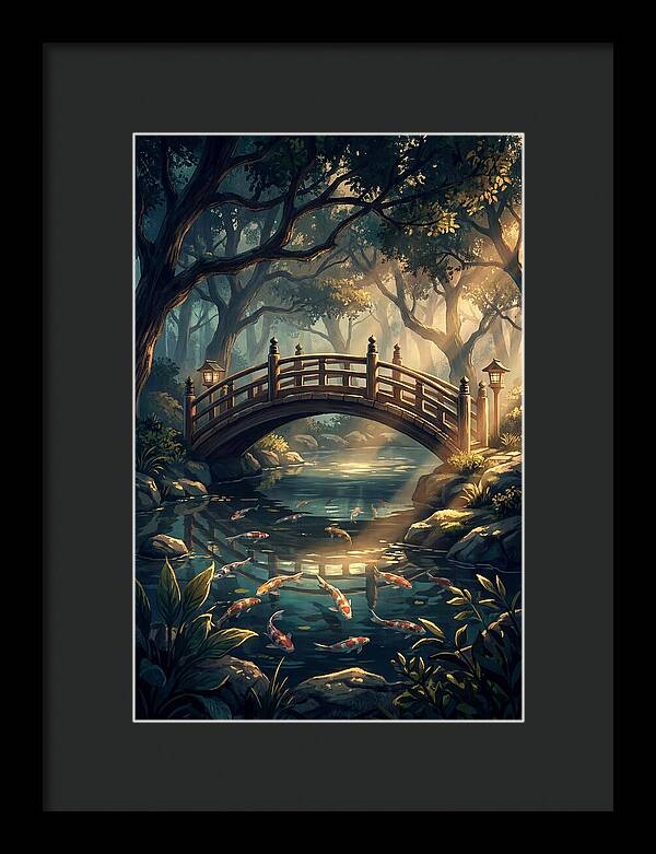 Ornamental Bridge Over Koi Pond
