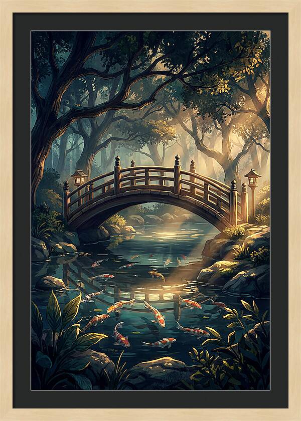Ornamental Bridge Over Koi Pond