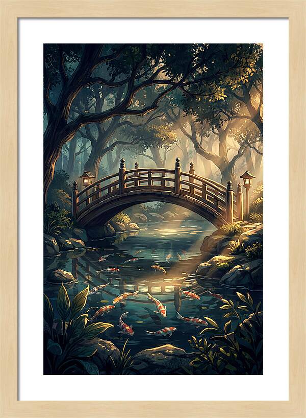 Ornamental Bridge Over Koi Pond