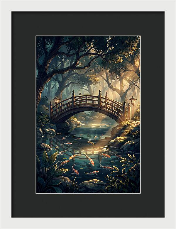 Ornamental Bridge Over Koi Pond
